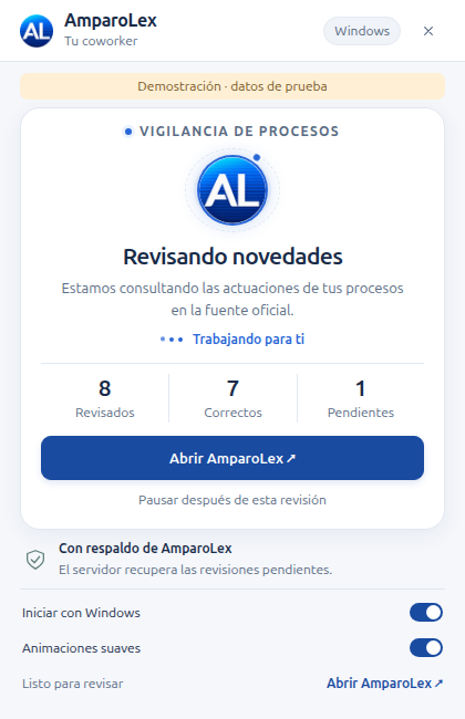 Panel de demostración: nuevo icono AL y estado Revisando novedades